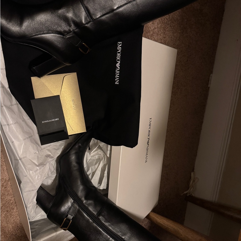 Emporio Armani Sleek Black Leather Boots